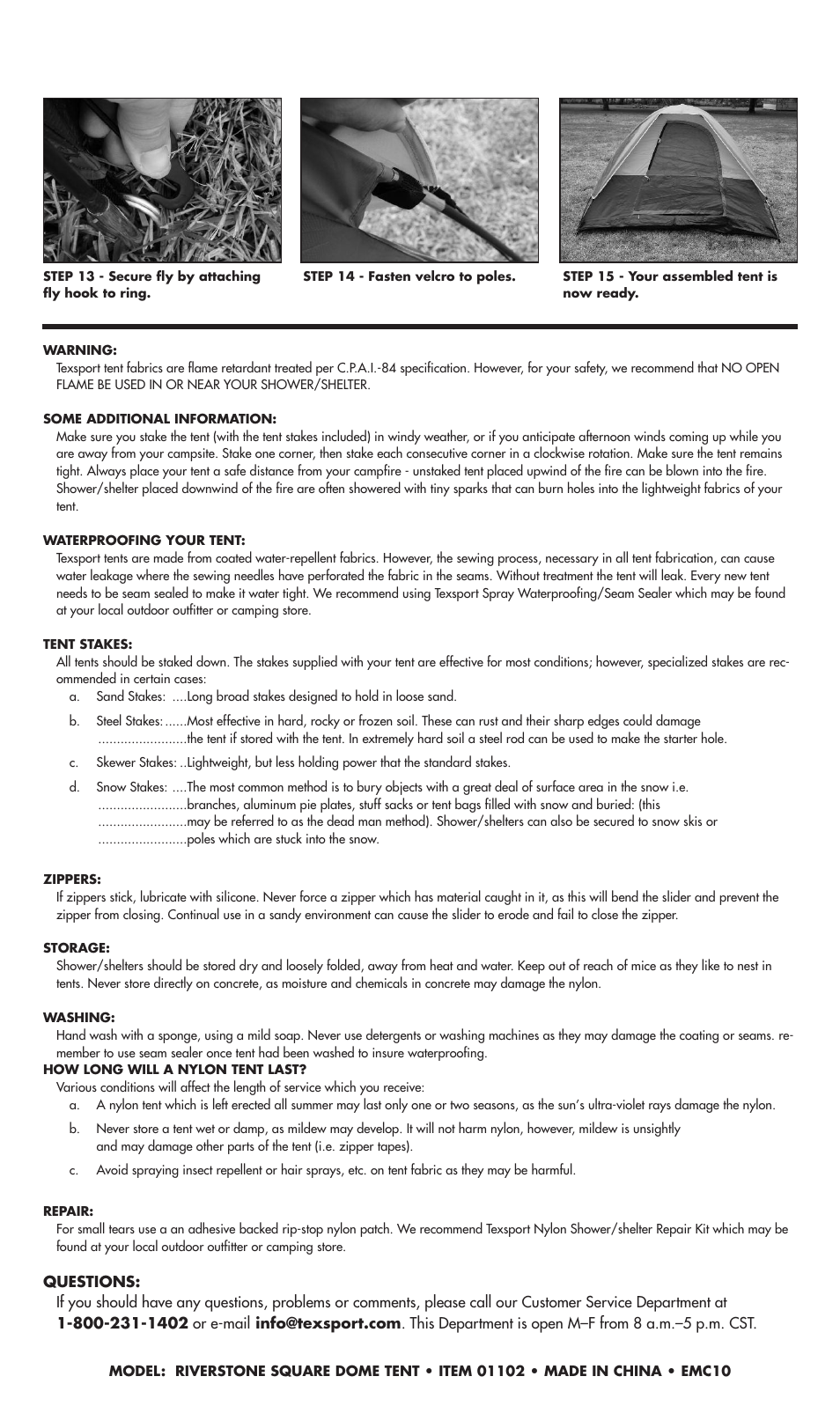 Texsport 01102 Riverstone Tent User Manual | Page 2 / 2