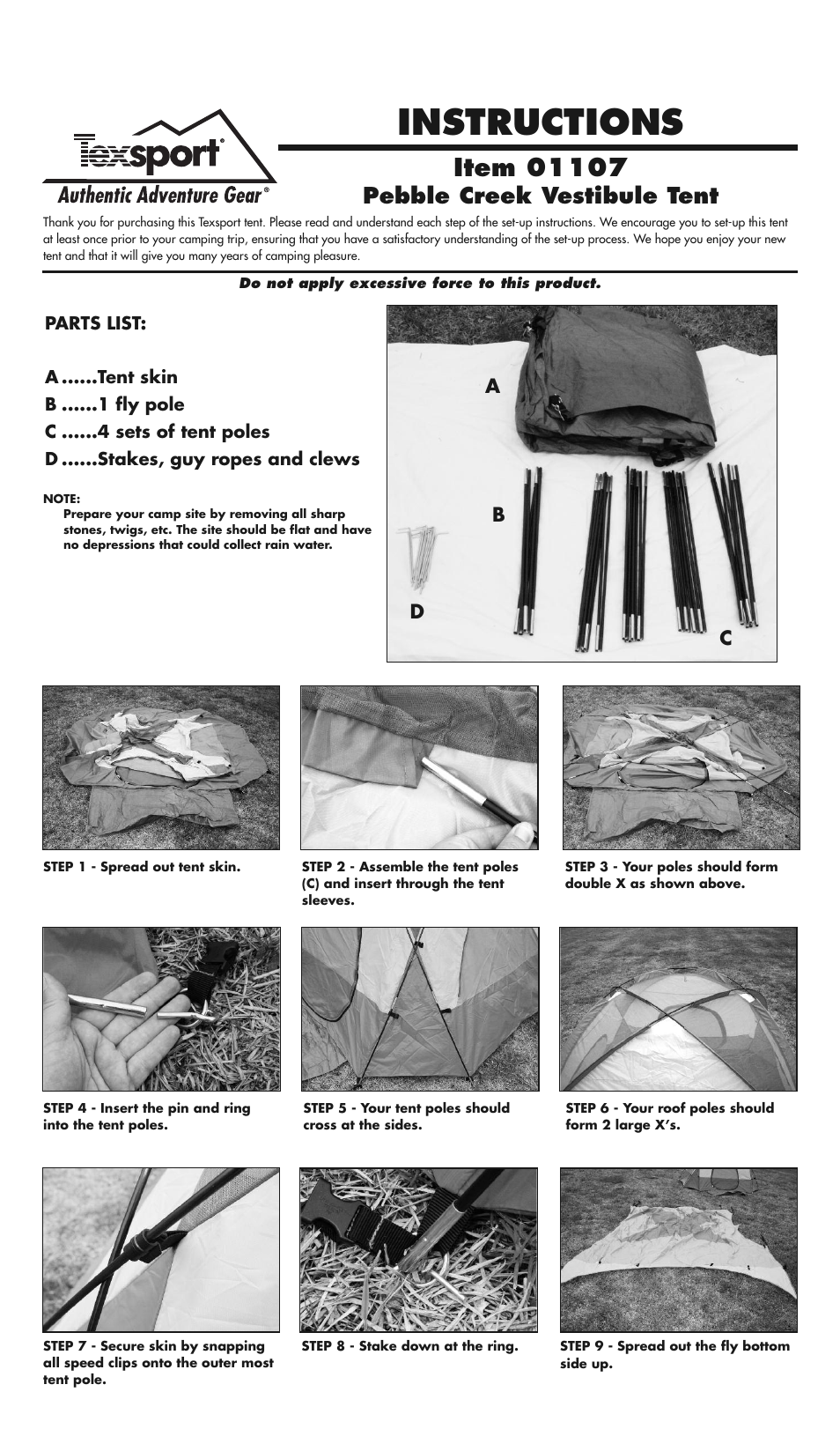 Texsport 01107 Pebble Creek Tent User Manual | 2 pages