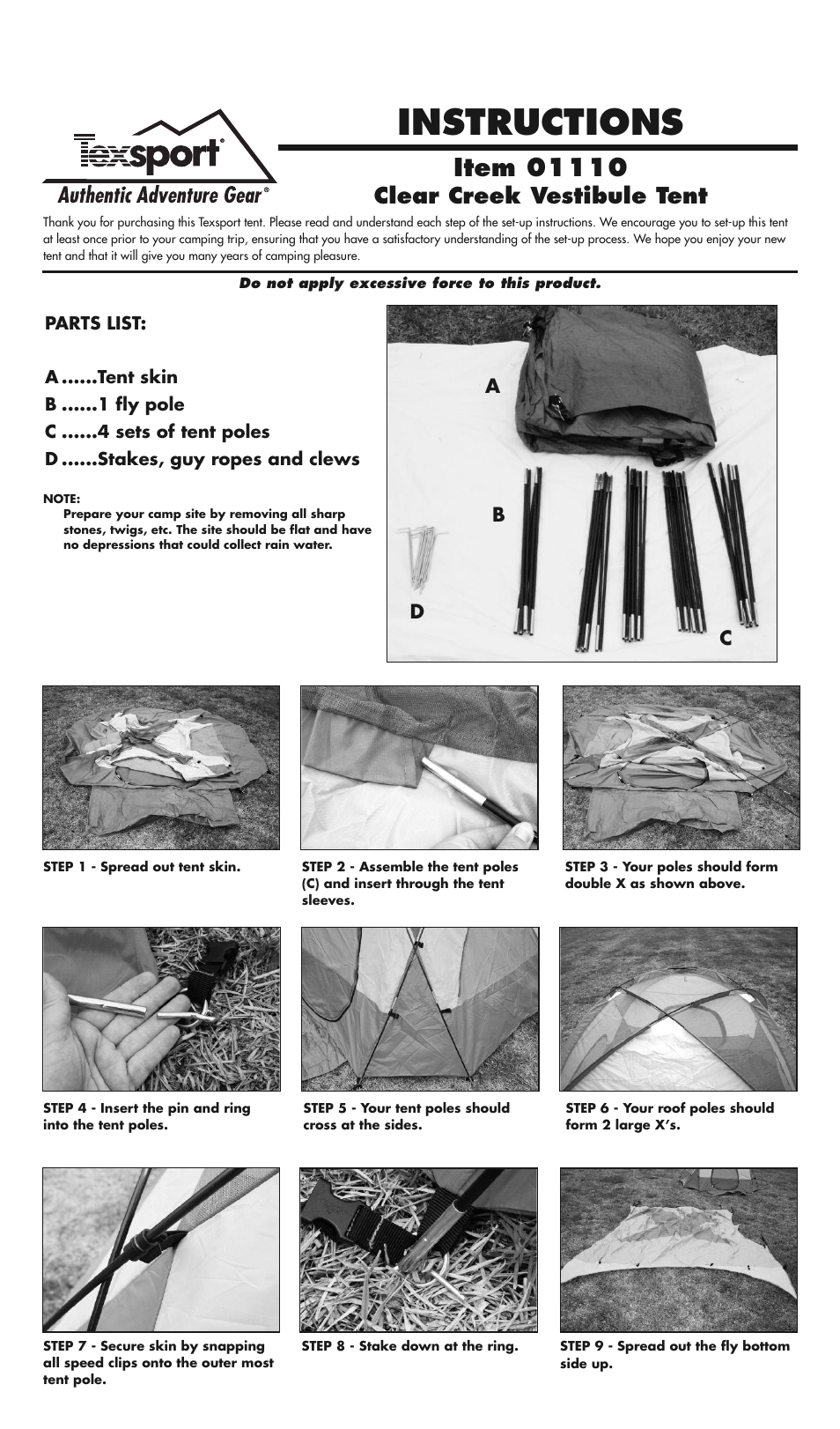 Texsport 01110 Clear Creek Tent User Manual | 2 pages