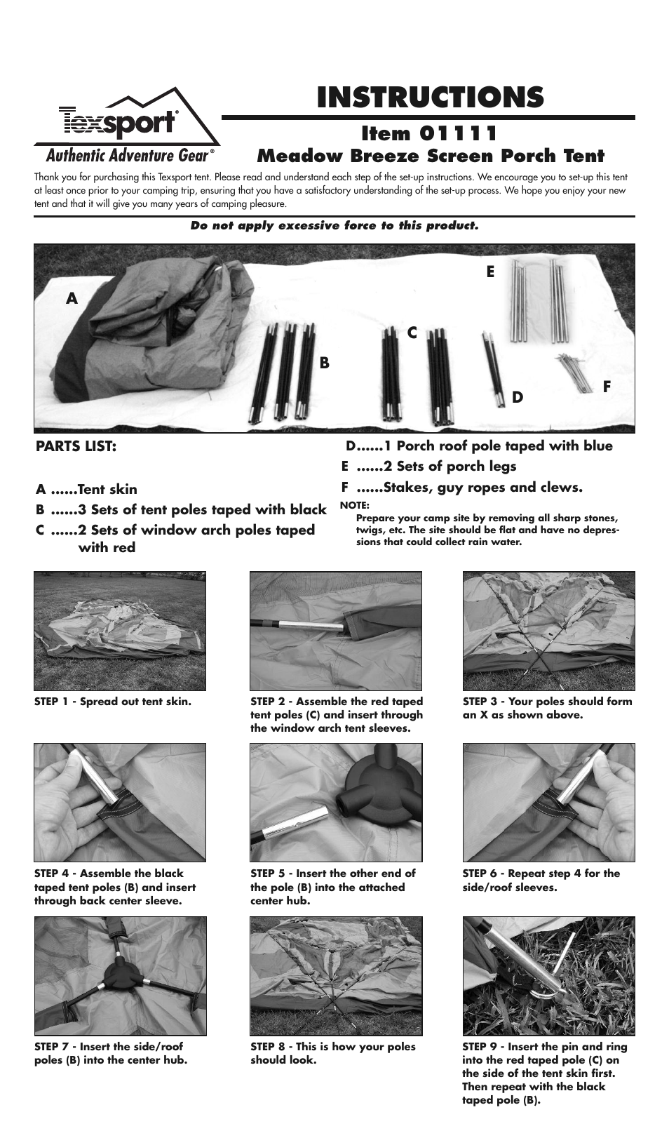 Texsport 01111 Meadow Creek Tent User Manual | 3 pages