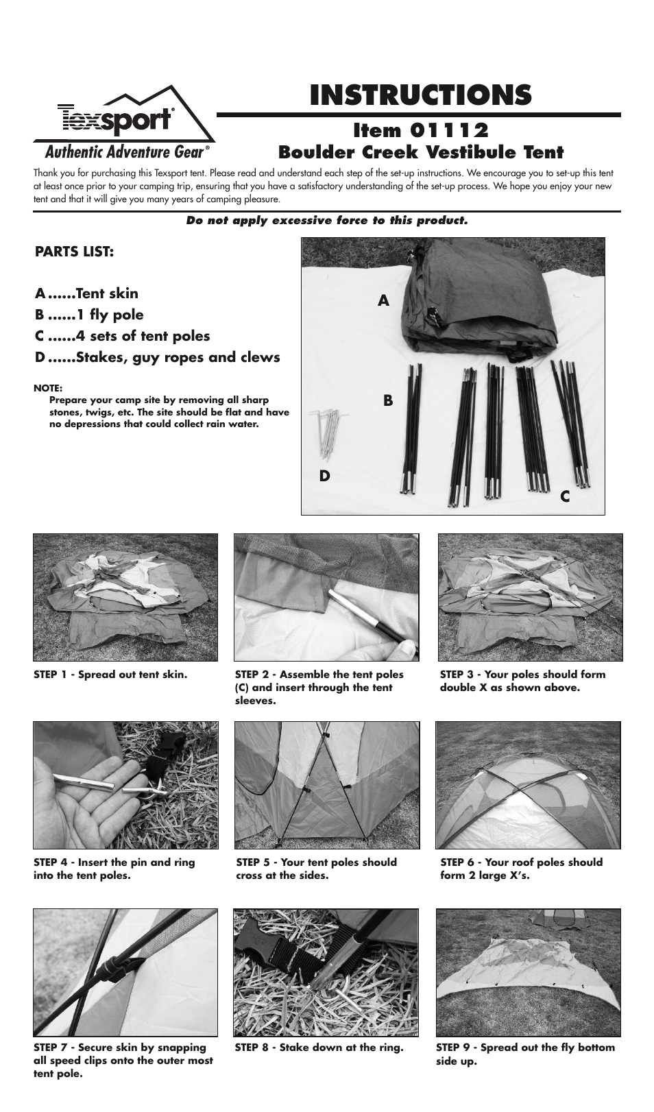 Texsport 01112 Boulder Creek Tent User Manual | 2 pages