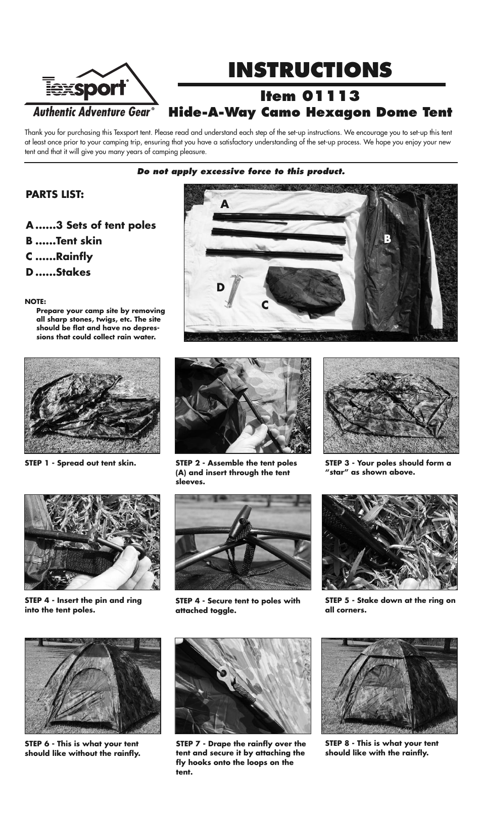 Texsport 01113 Hide-a-way Camo Tent User Manual | 1 page