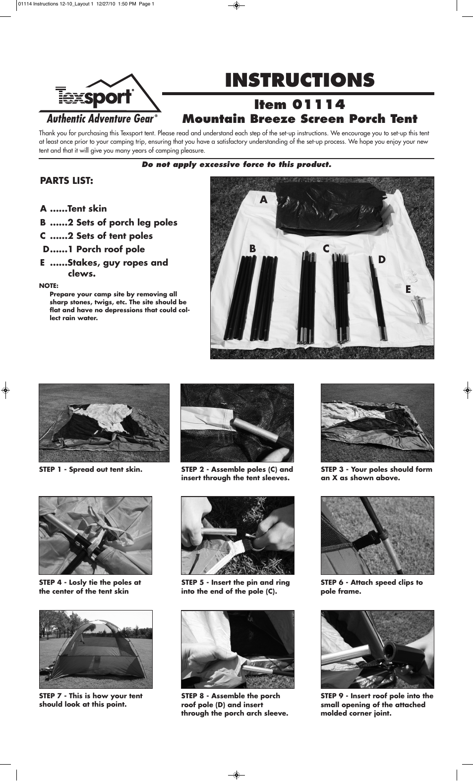 Texsport 01114 Mountain Breeze Screen Porch User Manual | 3 pages