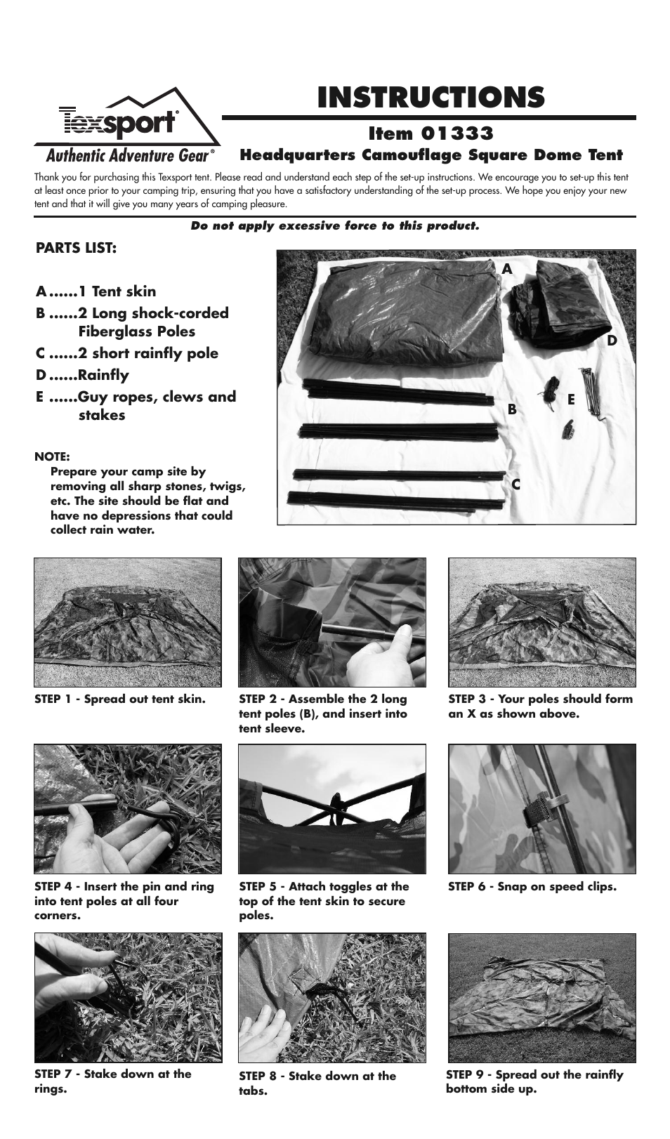 Texsport 01333 Headquarters Camo Tent User Manual | 2 pages