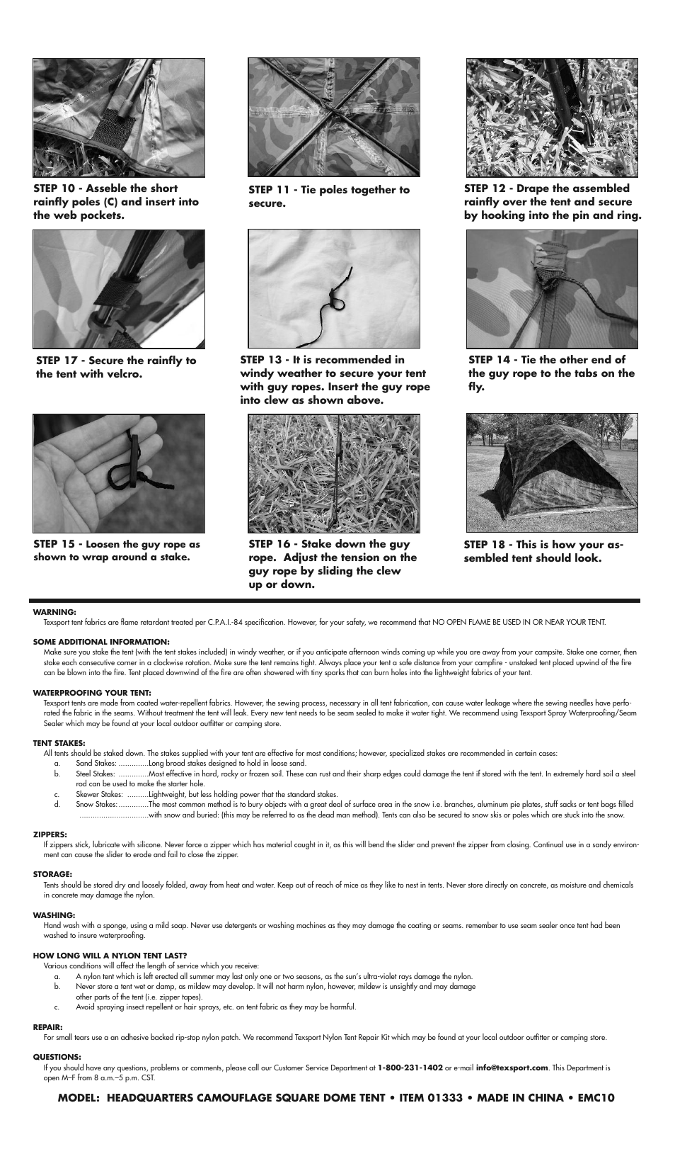 Texsport 01333 Headquarters Camo Tent User Manual | Page 2 / 2