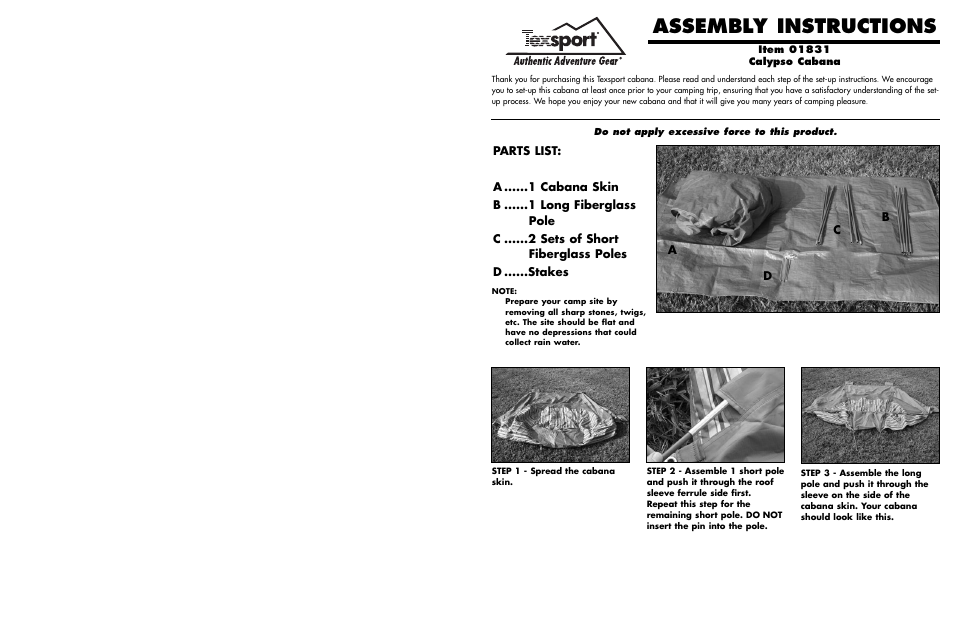 Texsport 01831 Calypso Cabana User Manual | 2 pages