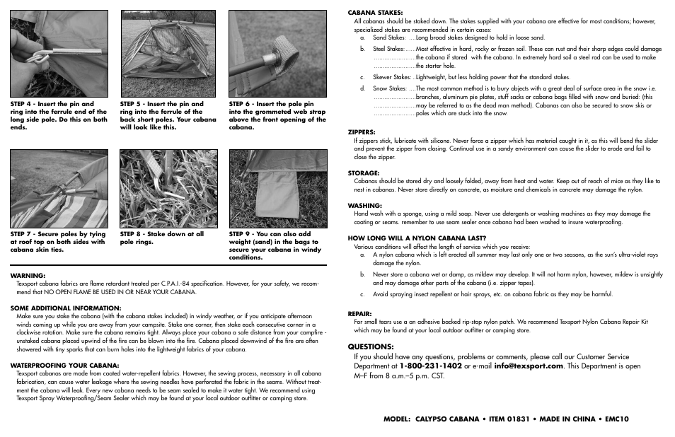 Texsport 01831 Calypso Cabana User Manual | Page 2 / 2