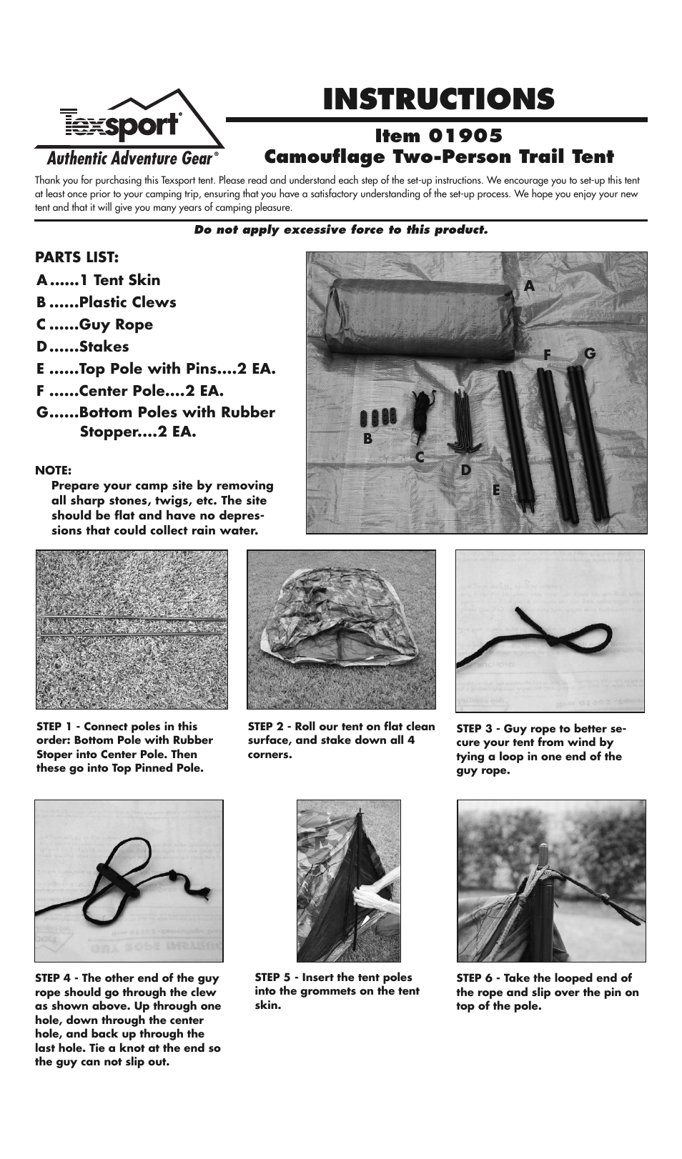 Texsport 01905 Camo Trail Tent User Manual | 2 pages