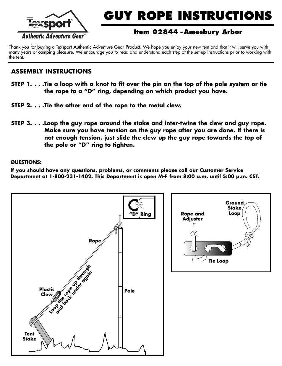 Guy rope instructions, Assembly instructions | Texsport 02845 Wendover Screen Arbor User Manual | Page 3 / 3