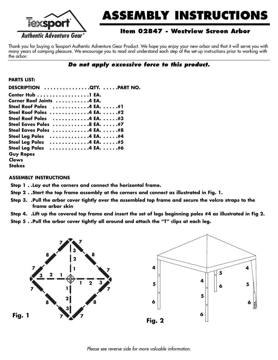 Texsport 02847 Westview Screen Arbor User Manual | 3 pages