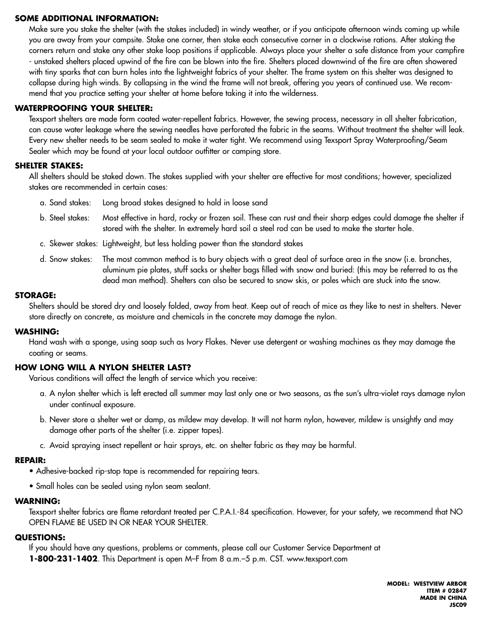 Texsport 02847 Westview Screen Arbor User Manual | Page 2 / 3
