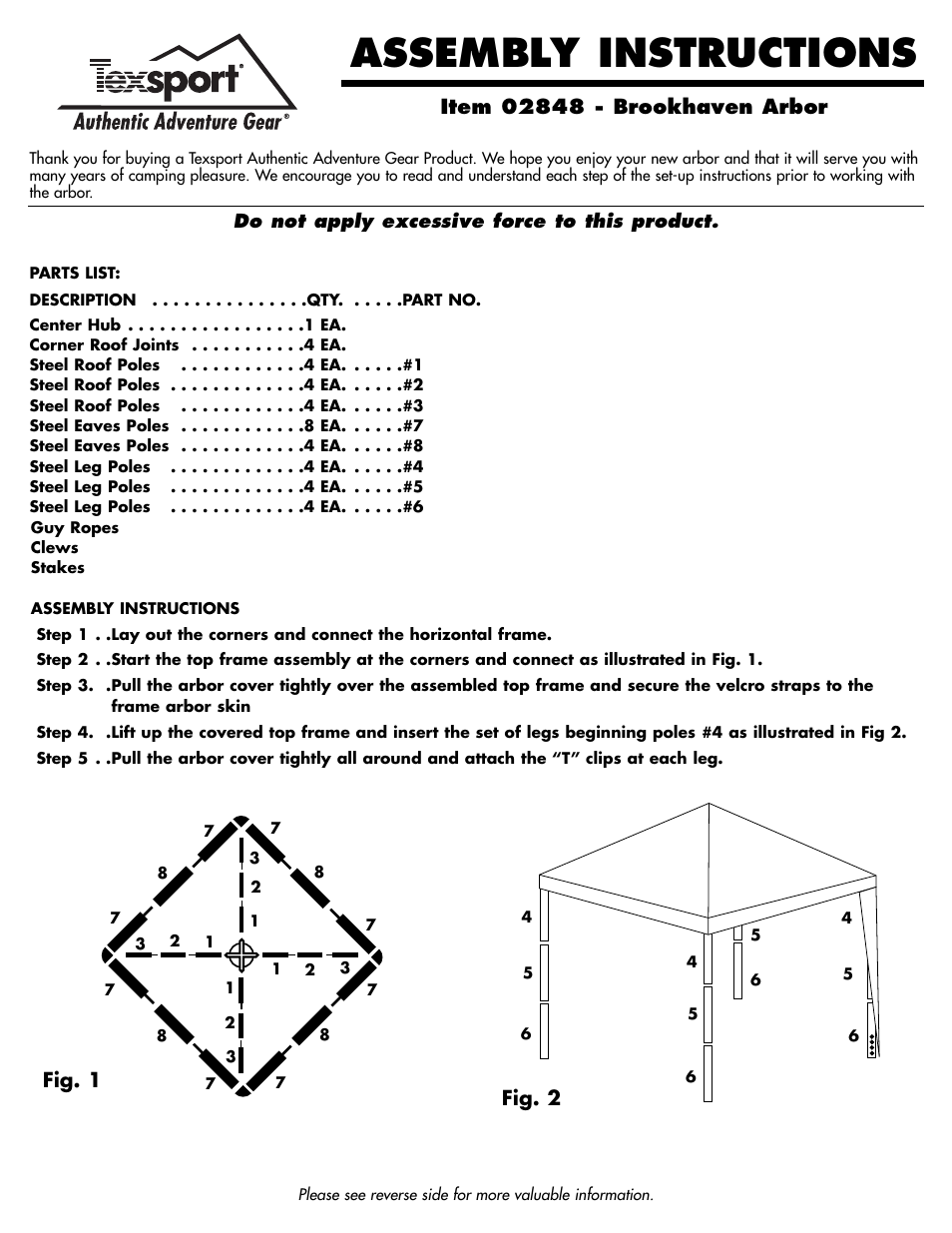 Texsport 02848 Brookhaven Arbor User Manual | 3 pages