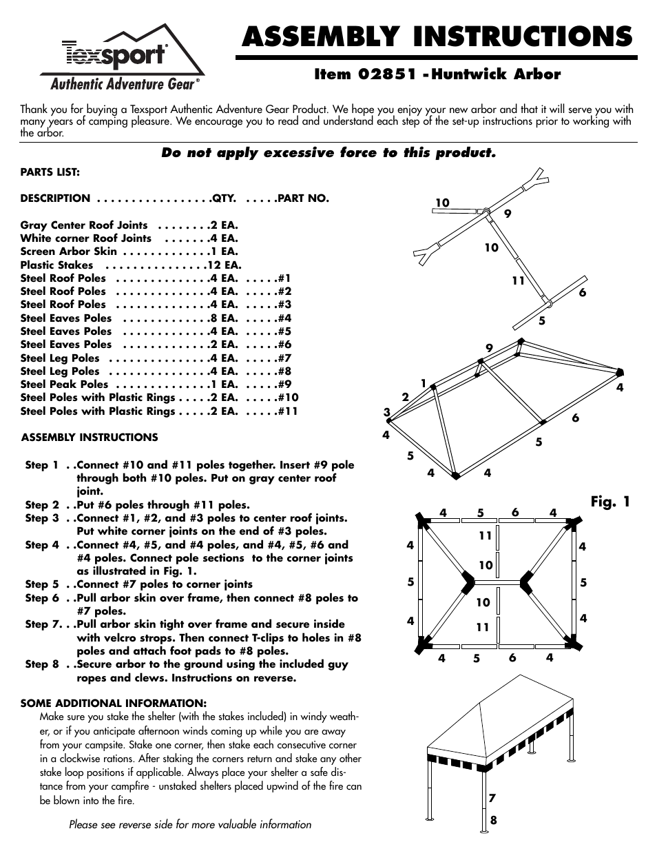 Texsport 02851 Huntwick Arbor User Manual | 3 pages