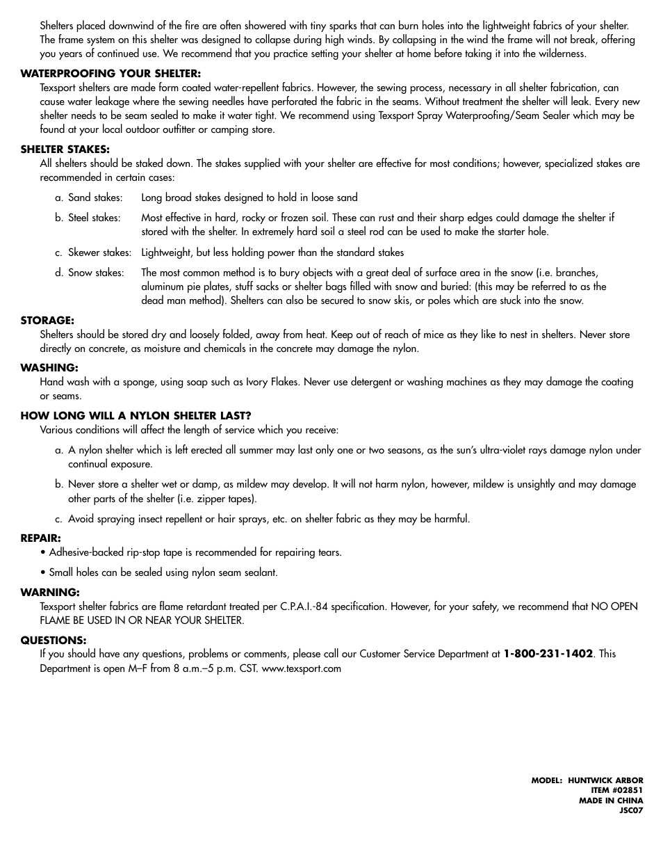 Texsport 02851 Huntwick Arbor User Manual | Page 2 / 3