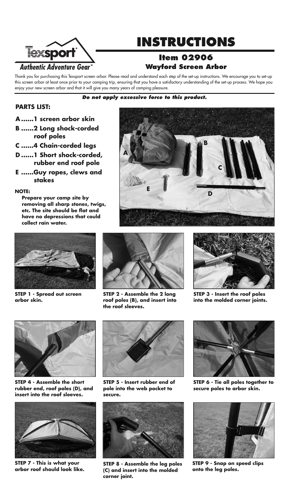Texsport 02906 Wayford Screen Arbor User Manual | 2 pages