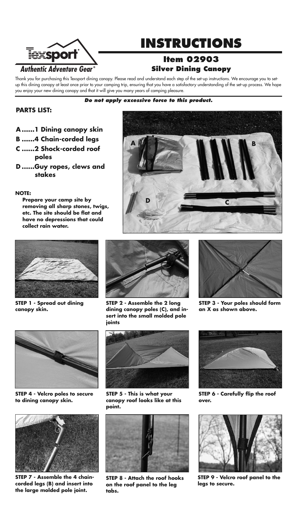 Texsport 02903 Silver Dining Canopy User Manual | 2 pages