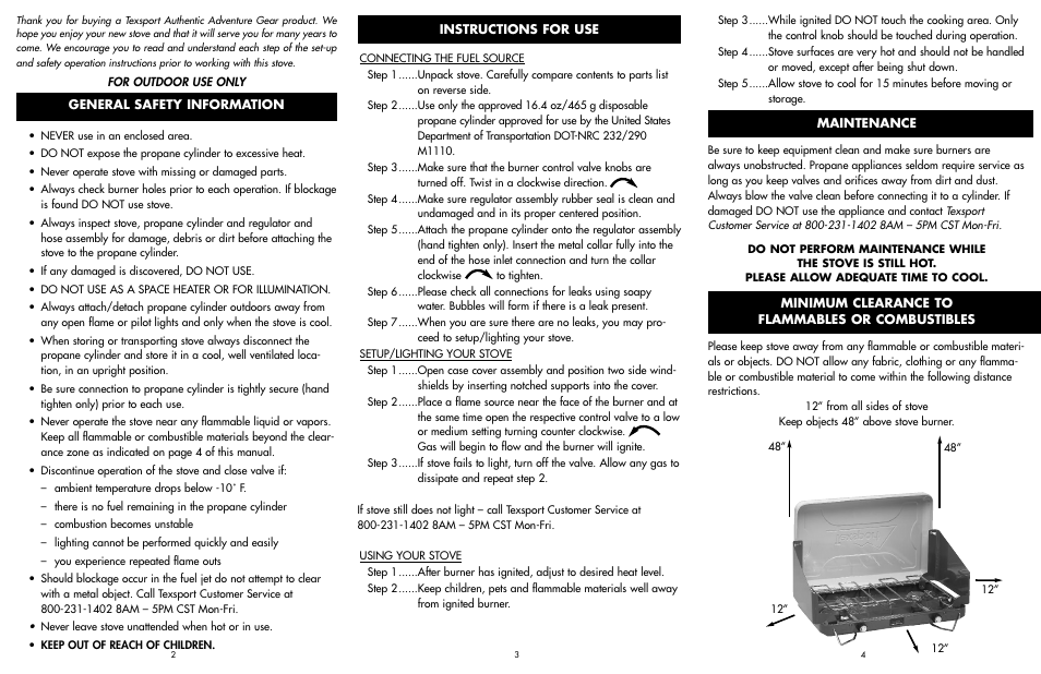 Texsport 14206 Dexule Dual BurnerPropane Stove User Manual | 2 pages