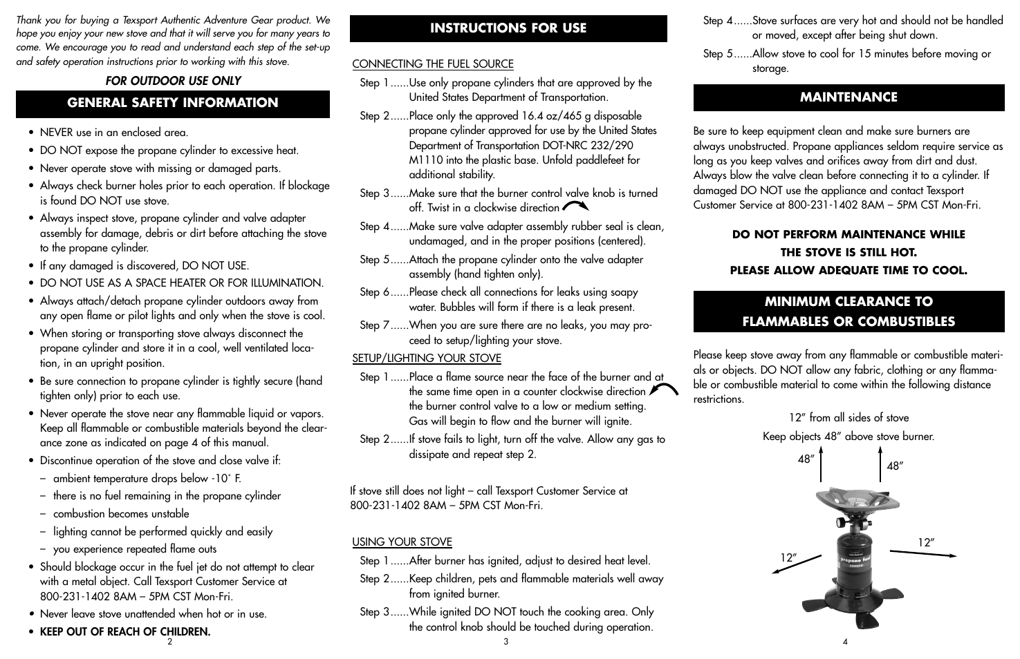 Texsport 14213 Single Burner Propane Stove User Manual | 2 pages