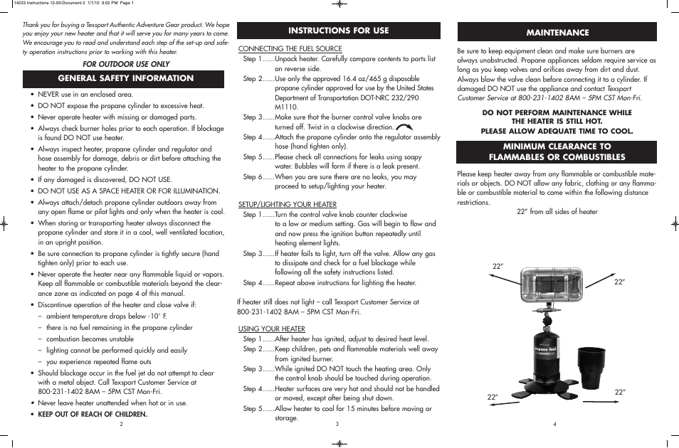 Texsport 14223 Sportmat Propane Heater User Manual | 2 pages