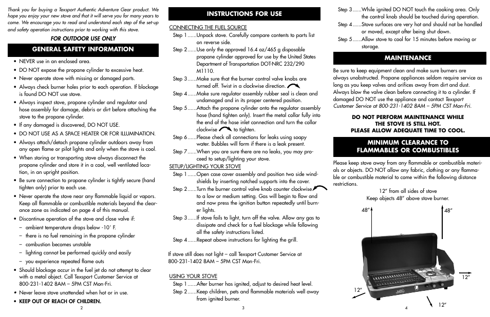 Texsport 14225 Insta-Lite Propane Stove/Grill User Manual | 2 pages