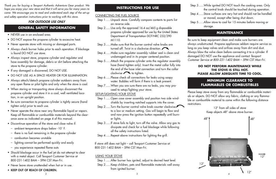 Texsport 14226 High Output Dual Burner Piezo Igniter Propane Stove User Manual | 2 pages