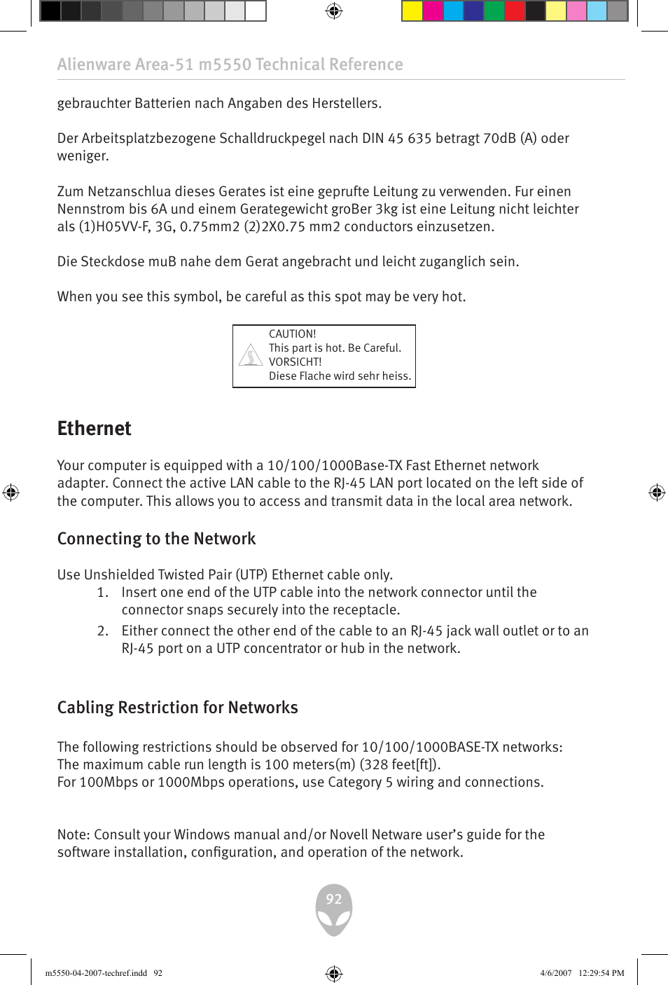 Ethernet, Connecting to the network, Cabling restriction for networks | Alienware Area-51 m5550 User Manual | Page 92 / 92