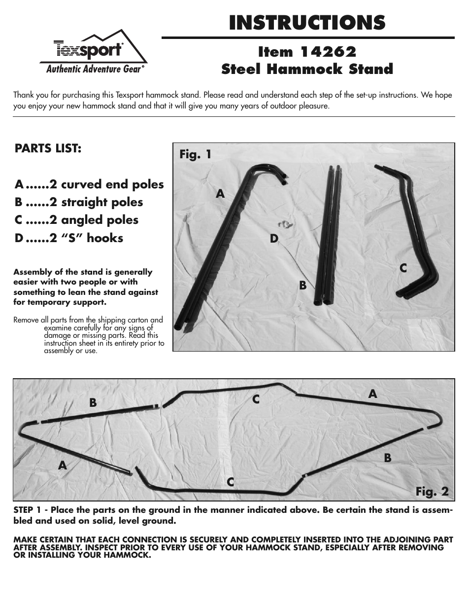 Texsport 14262 Hammock Stand User Manual | 2 pages