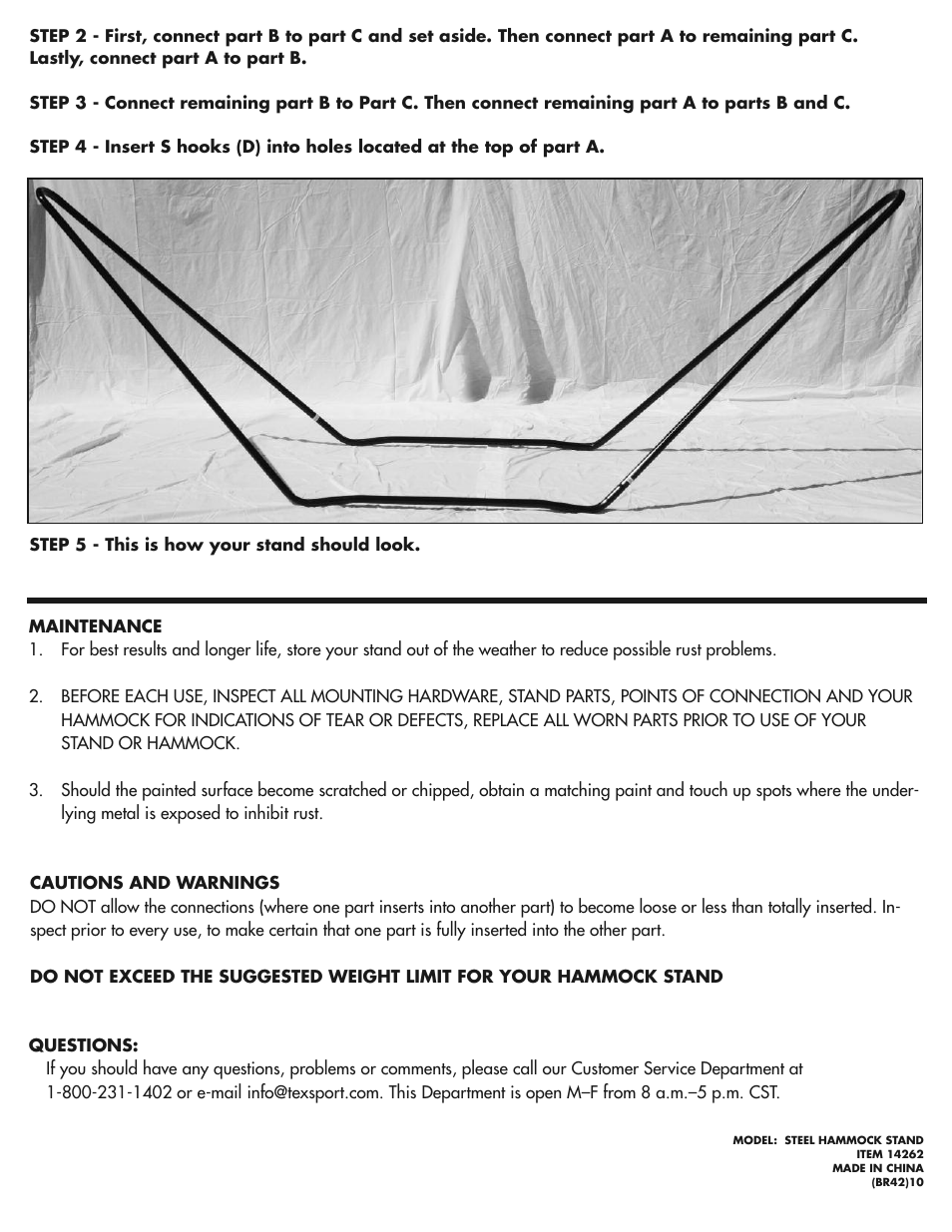 Texsport 14262 Hammock Stand User Manual | Page 2 / 2