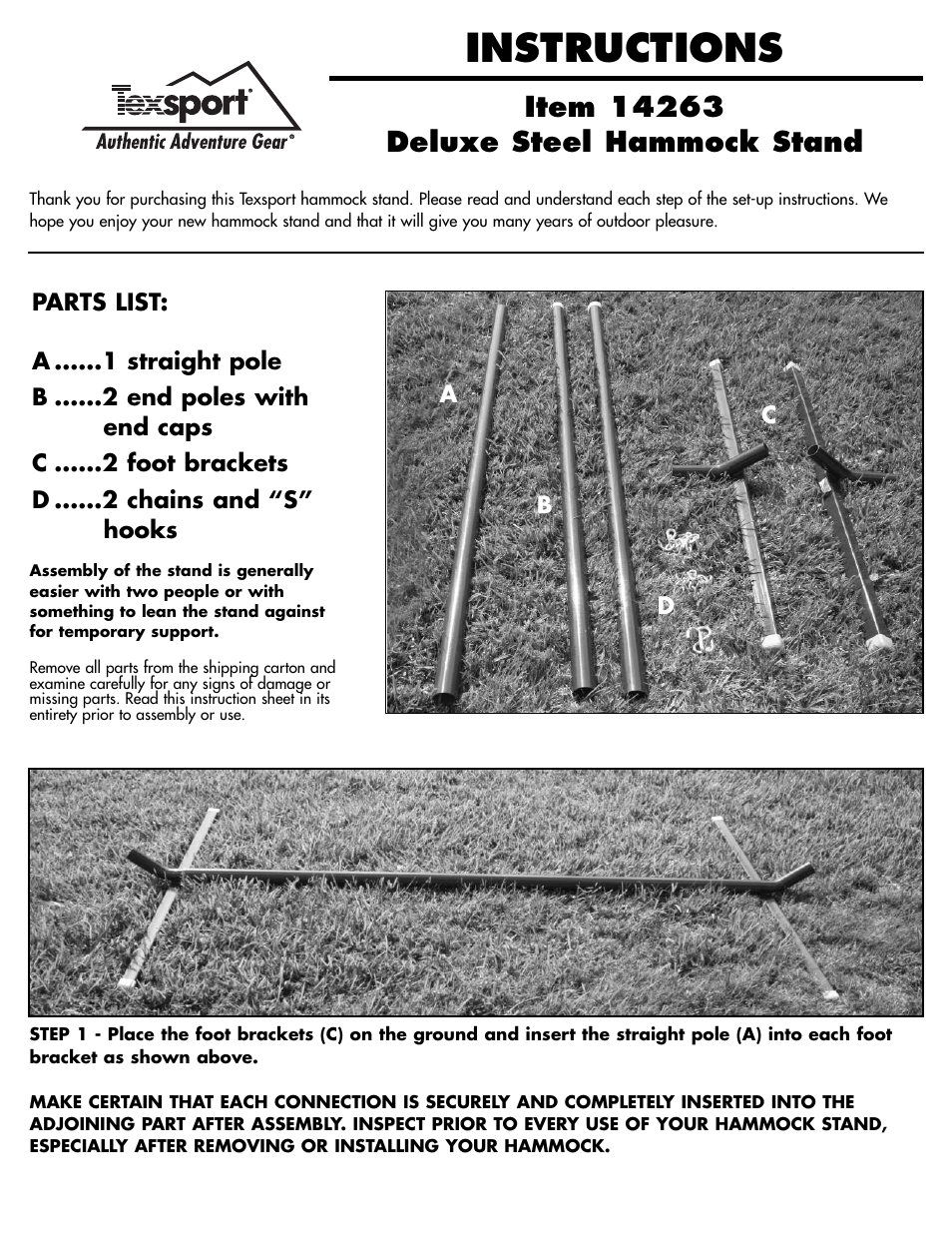 Texsport 14263 Deluxe Hammock Stand User Manual | 2 pages