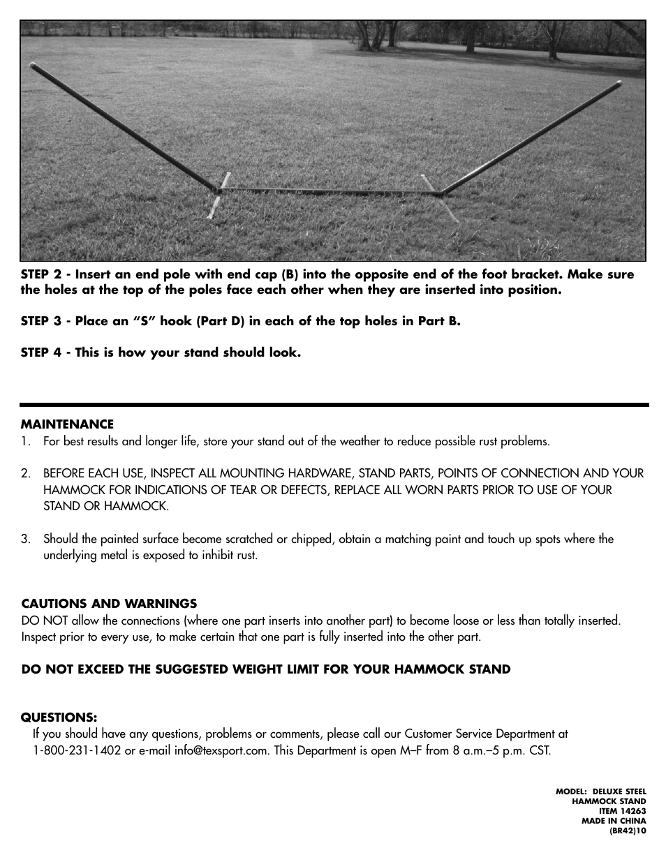 Texsport 14263 Deluxe Hammock Stand User Manual | Page 2 / 2