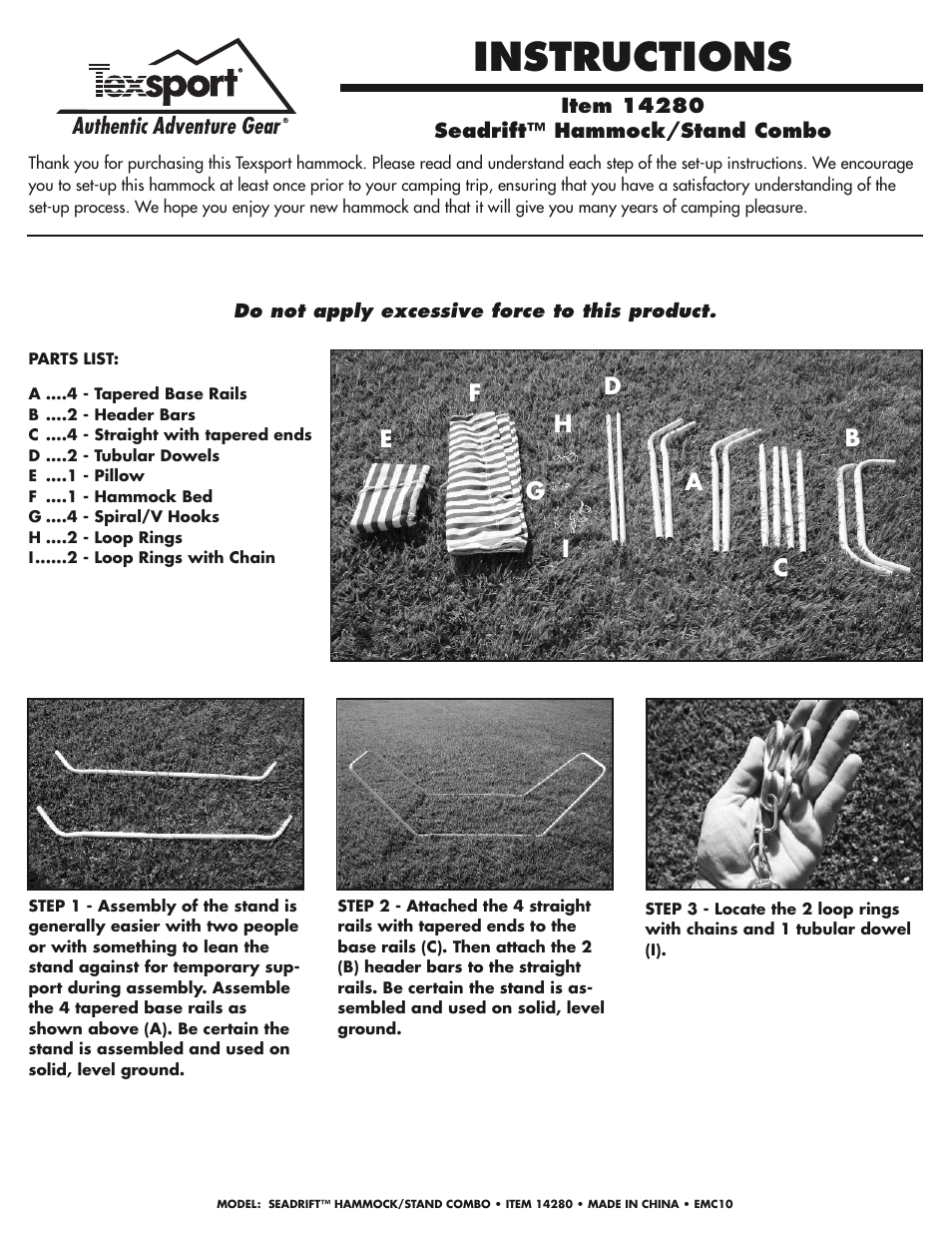 Texsport 14280 Seadrif Hammock Combo User Manual | 2 pages