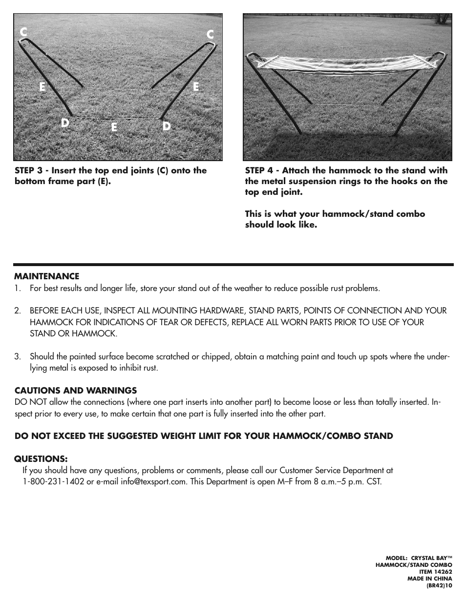 Texsport 14286 Crystal Ba Hammock Combo User Manual | Page 2 / 2