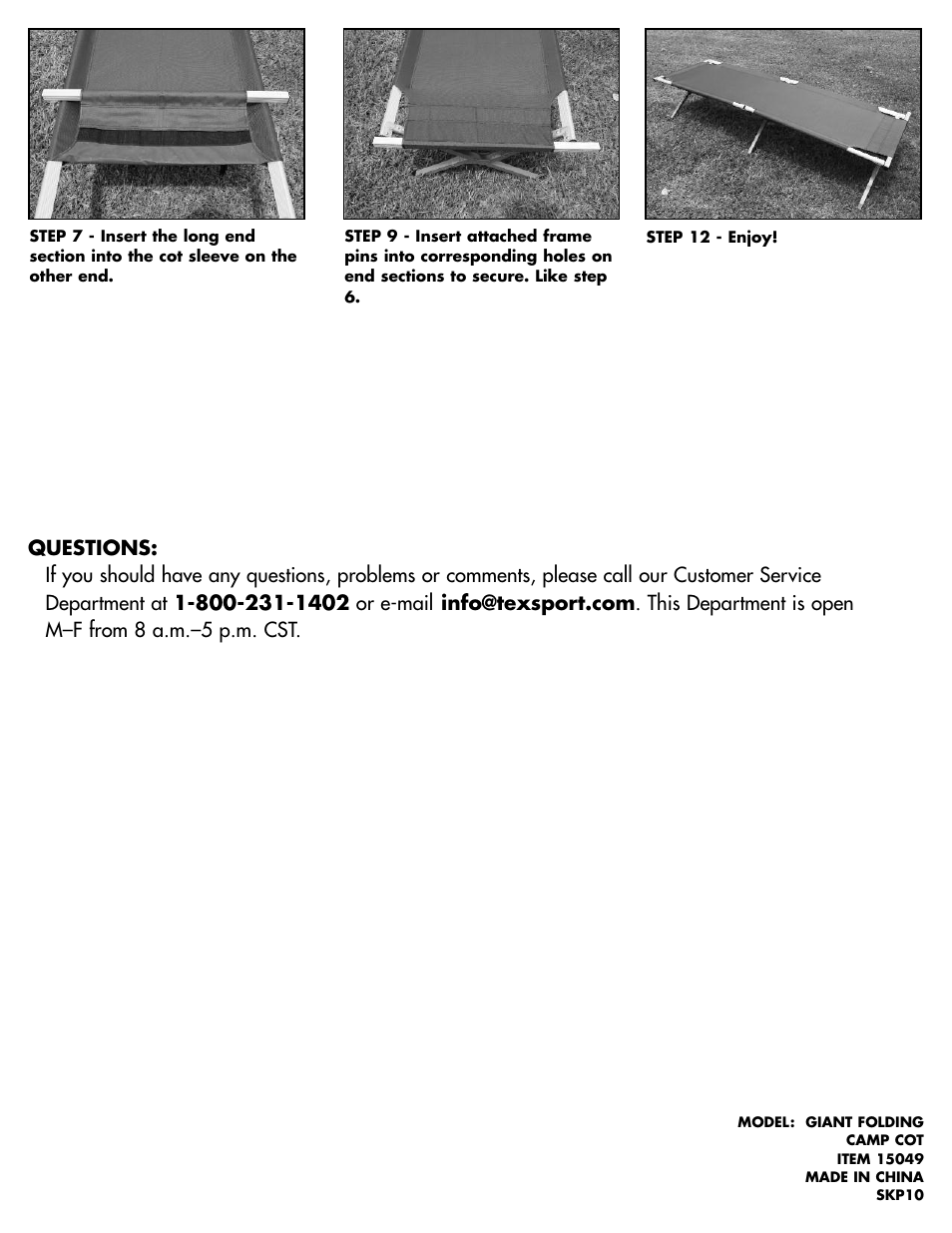 Texsport 15049 Giant Camp Cot User Manual | Page 2 / 2