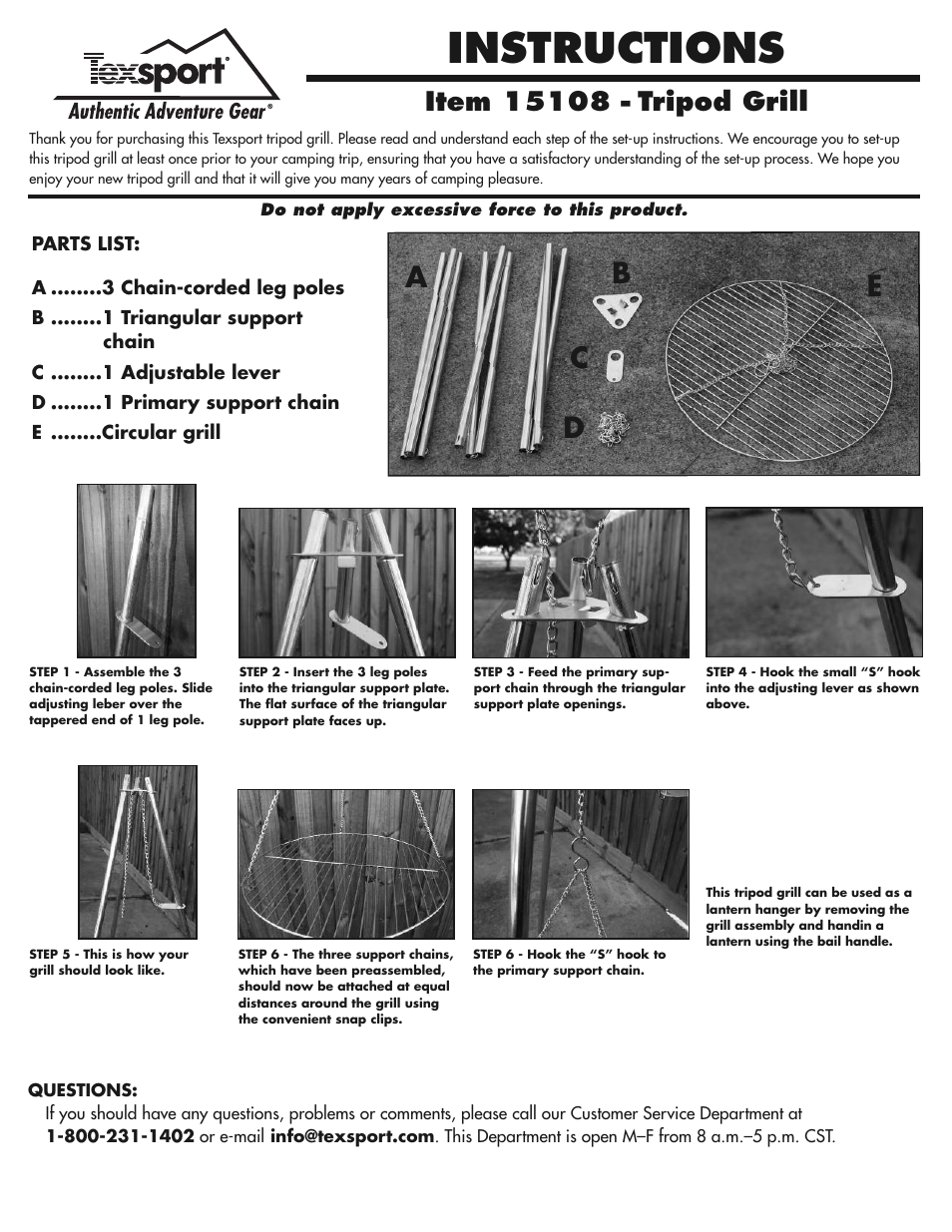 Texsport 15108 Tripold Grill User Manual | 1 page