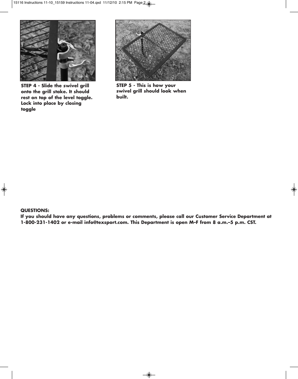 Texsport 15116 Heavy-duty Swivel Grill User Manual | Page 2 / 2