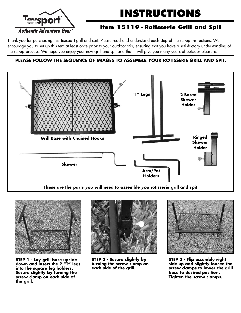 Texsport 15119 Rotisserie Grill & Spit User Manual | 2 pages