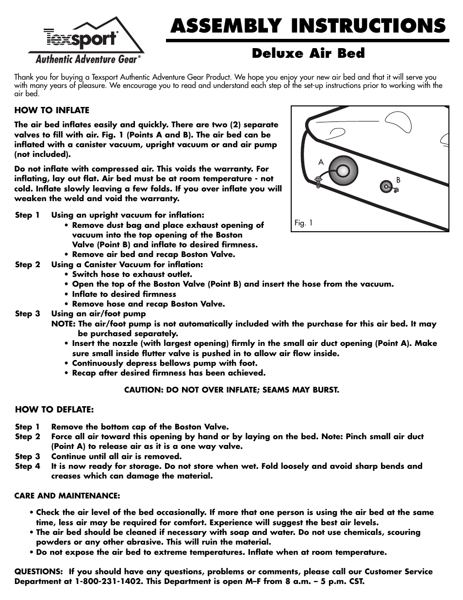 Texsport 22200 Deluxe Air Beds User Manual | 1 page