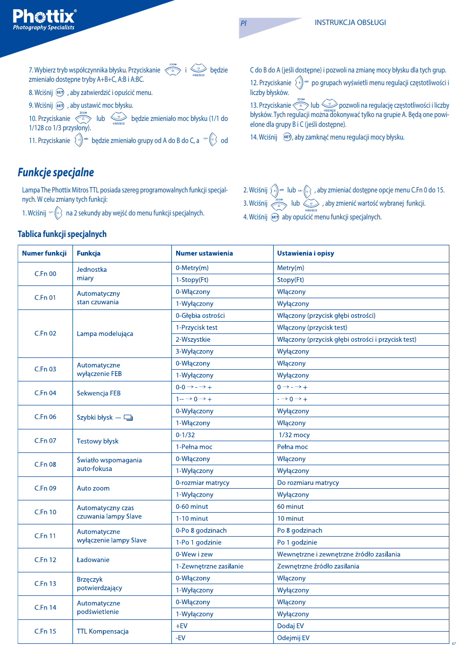 Funkcje specjalne | Phottix Mitros for Canon User Manual | Page 67 / 102
