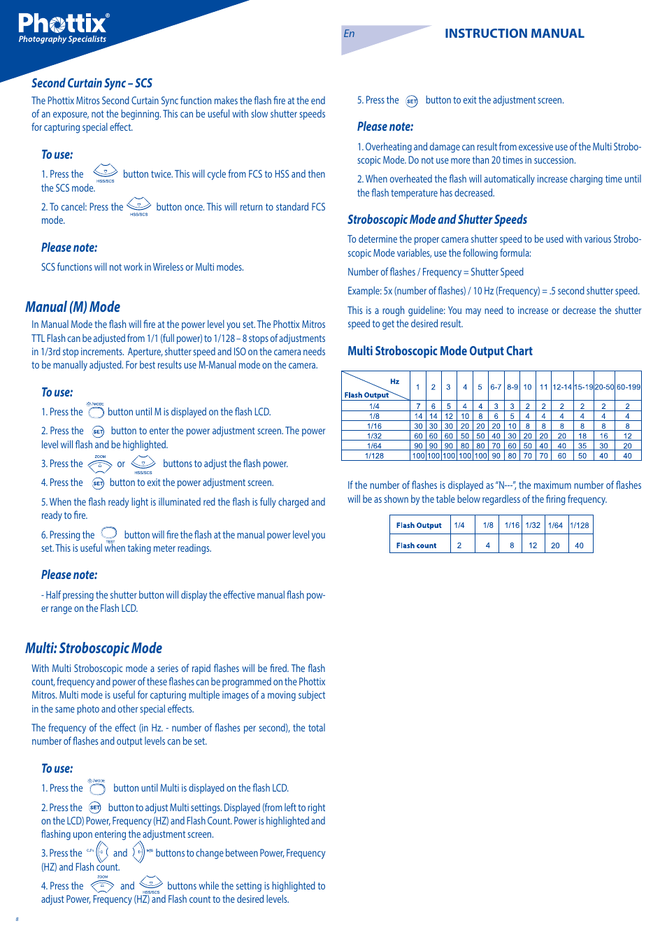 Manual (m) mode, Multi: stroboscopic mode | Phottix Mitros for Canon User Manual | Page 8 / 102