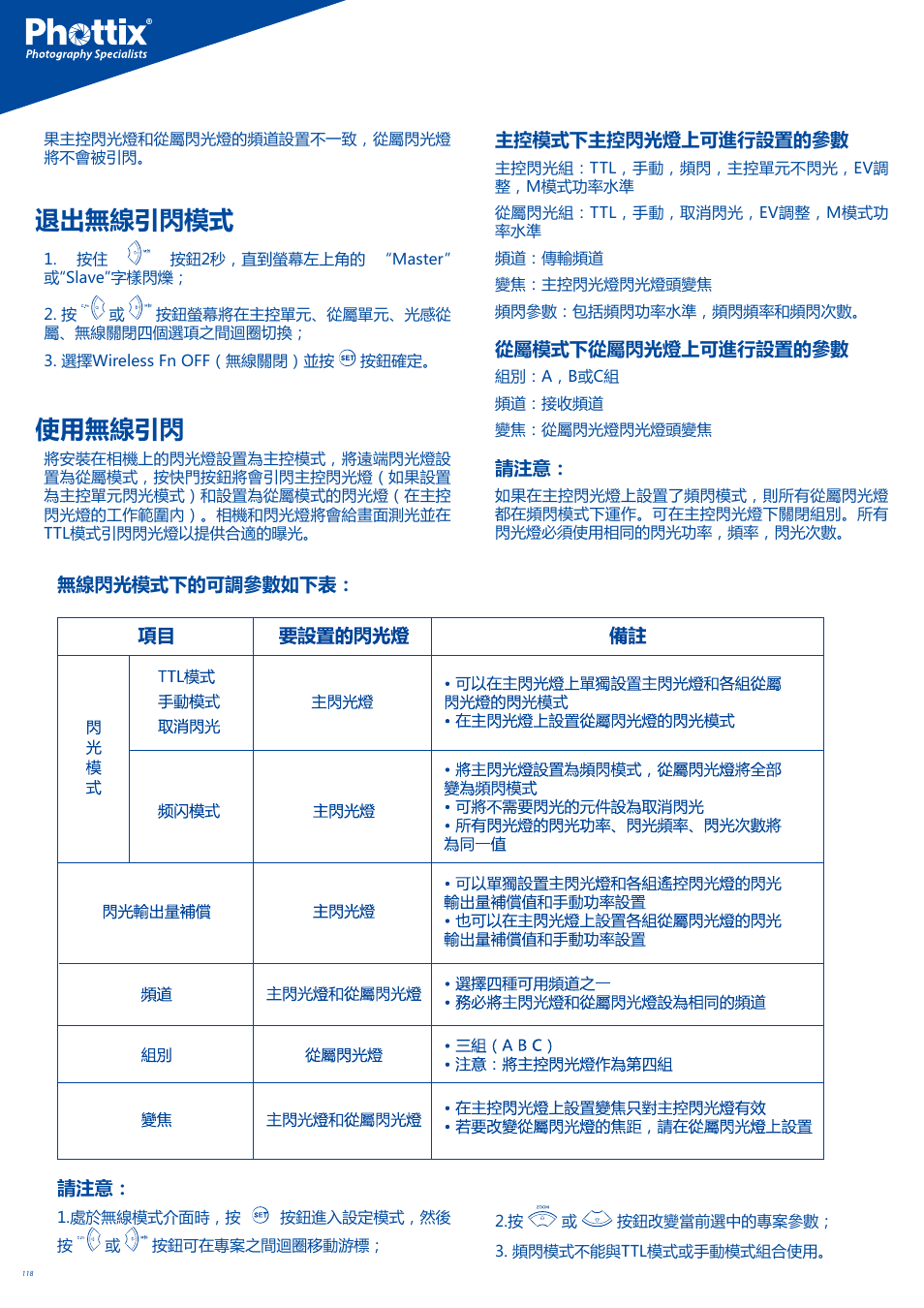 退出無線引閃模式, 使用無線引閃 | Phottix Mitros for Nikon User Manual | Page 118 / 122