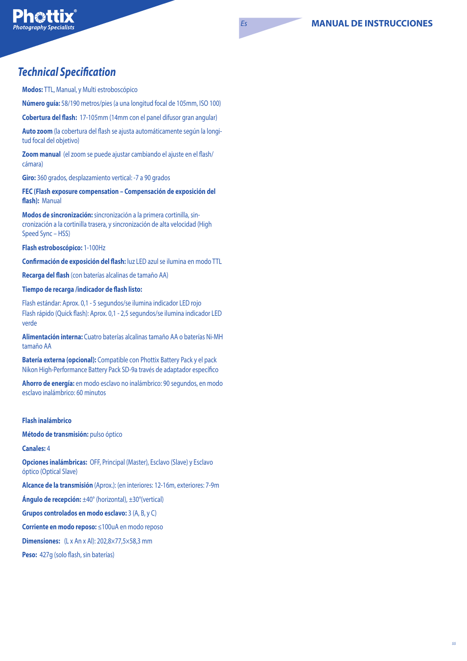 Technical specification | Phottix Mitros for Nikon User Manual | Page 55 / 122