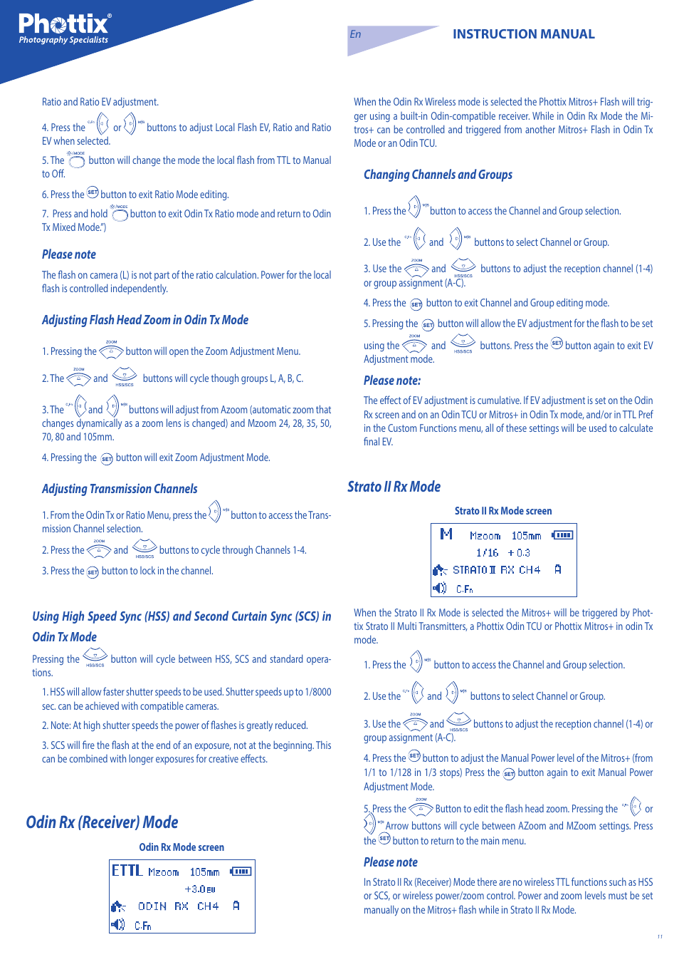 Odin rx (receiver) mode, Strato ii rx mode | Phottix Mitros for Canon User Manual | Page 11 / 147