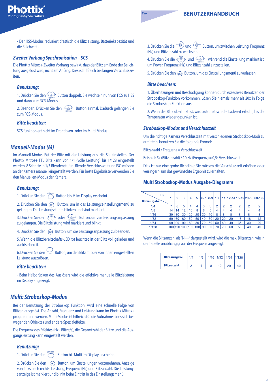 Manuell-modus (m), Multi: stroboskop-modus | Phottix Mitros for Canon User Manual | Page 25 / 147