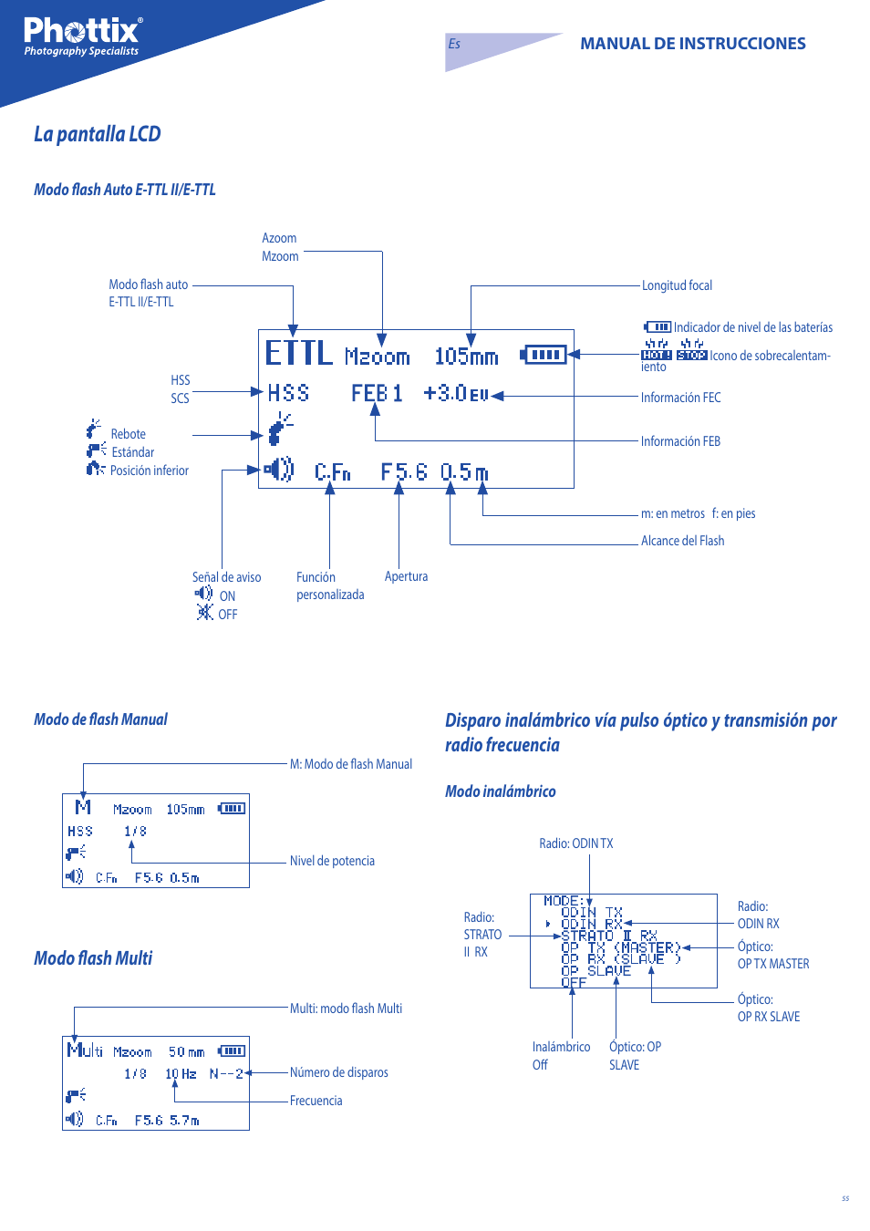 La pantalla lcd, Modo flash multi | Phottix Mitros for Canon User Manual | Page 55 / 147