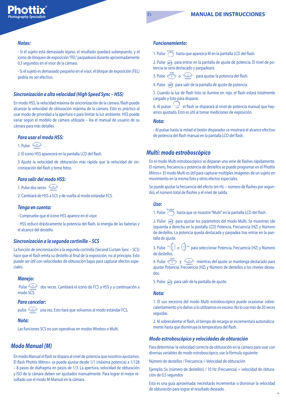 Multi: modo estroboscópico, Modo manual (m) | Phottix Mitros for Canon User Manual | Page 59 / 147