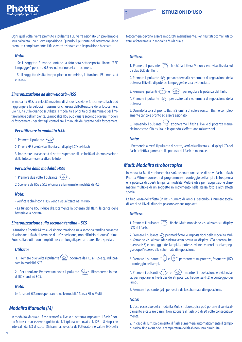 Multi: modalità stroboscopica, Modalità manuale (m) | Phottix Mitros for Canon User Manual | Page 76 / 147