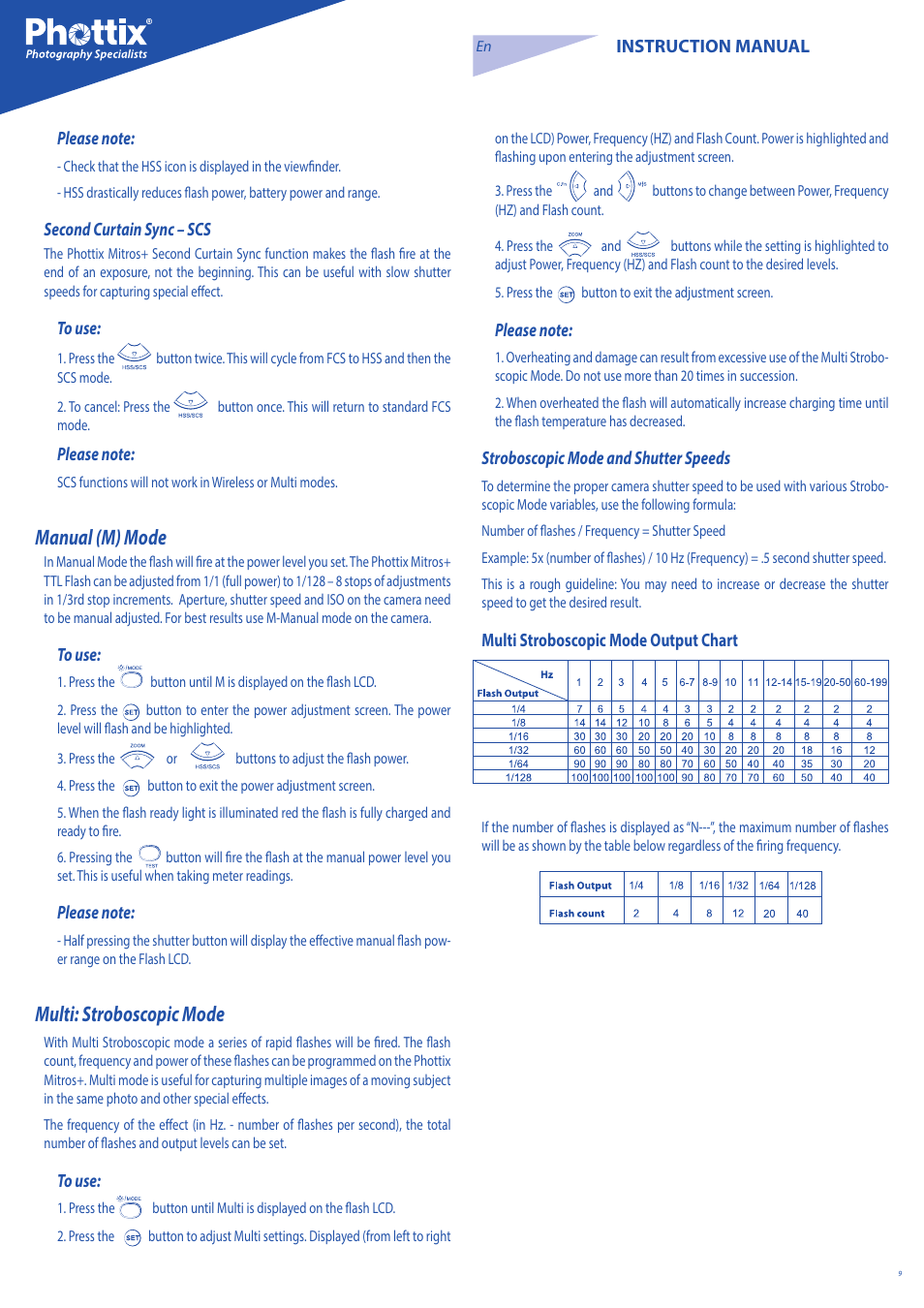 Manual (m) mode, Multi: stroboscopic mode | Phottix Mitros for Canon User Manual | Page 9 / 147