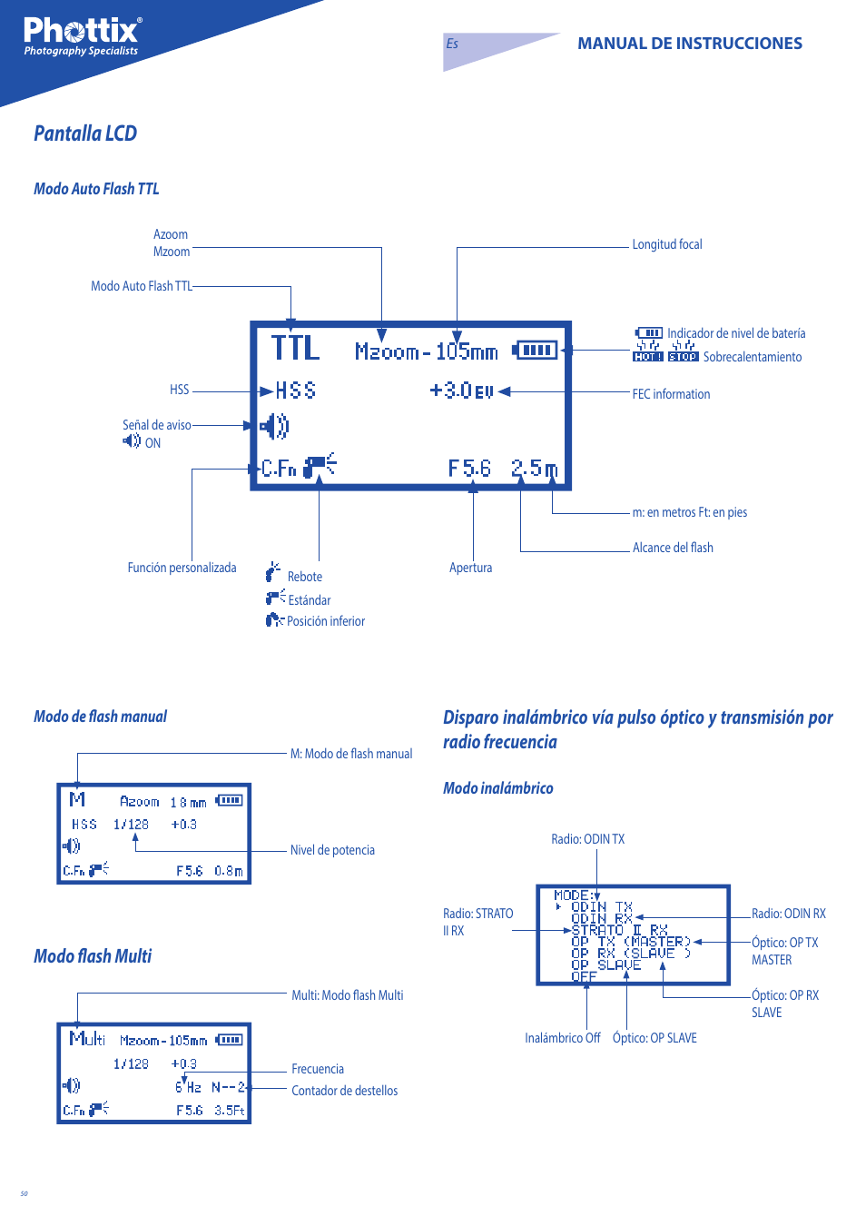 Pantalla lcd, Modo flash multi | Phottix Mitros for Nikon User Manual | Page 50 / 134