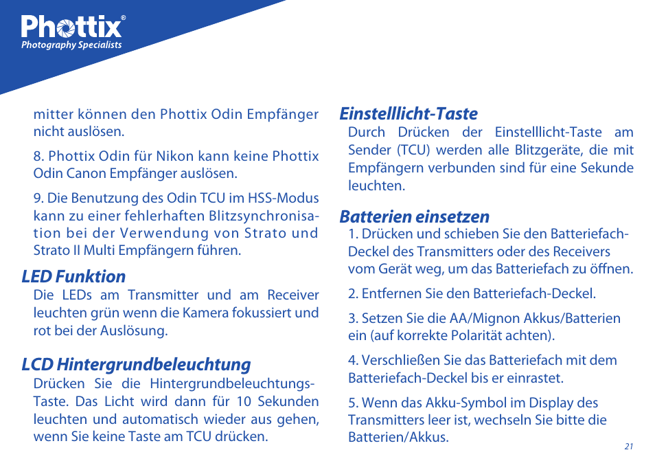 Lcd hintergrundbeleuchtung | Phottix Odin for Nikon User Manual | Page 21 / 120
