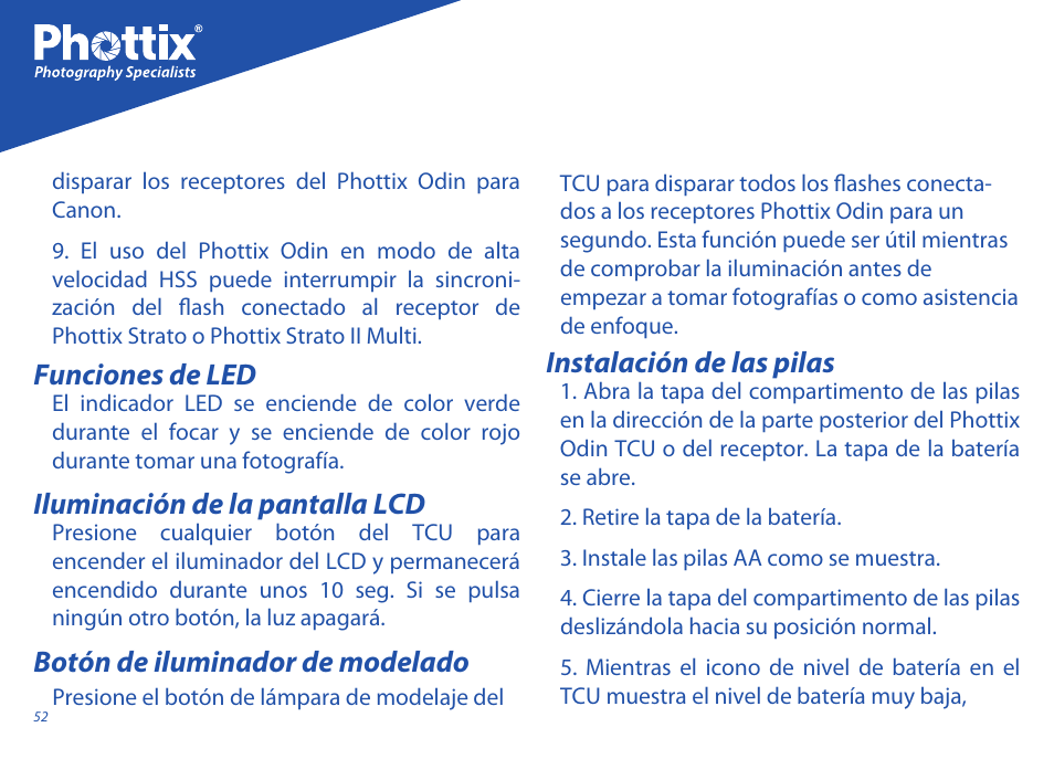 Funciones de led | Phottix Odin for Nikon User Manual | Page 52 / 120